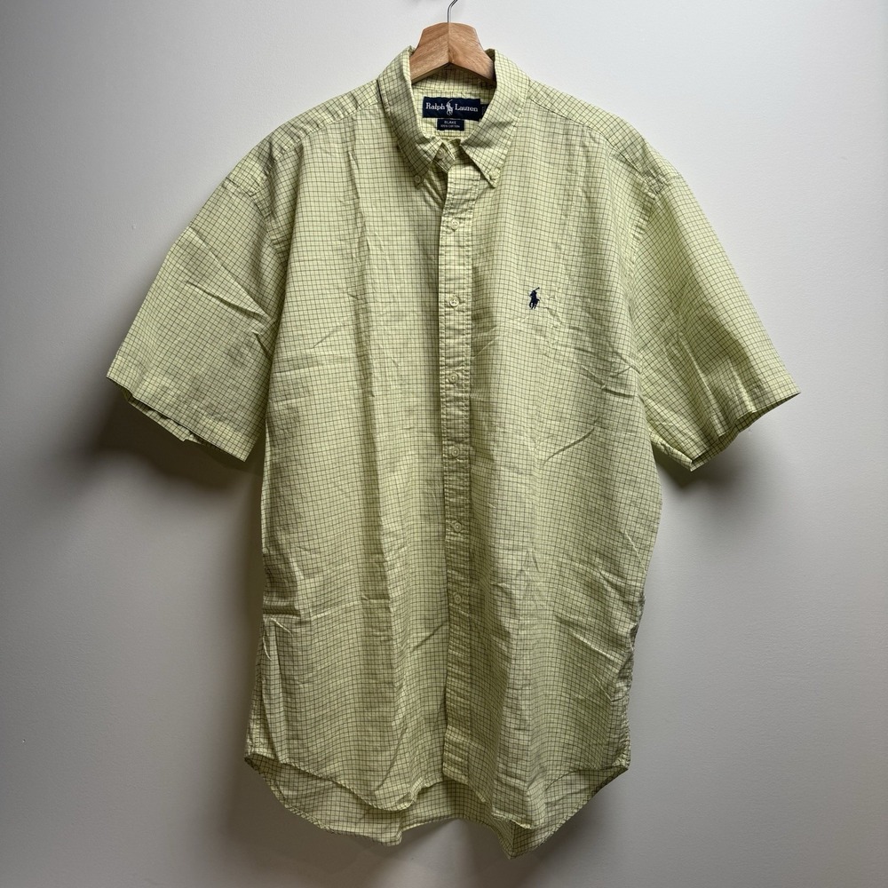 Ralph Lauren Polo Shirt Large‎ Men's Check Summer Spring Button-Down Yellow Navy